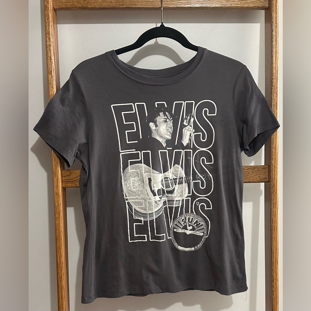 Grey and White Elvis Presley Band Tee Shirt